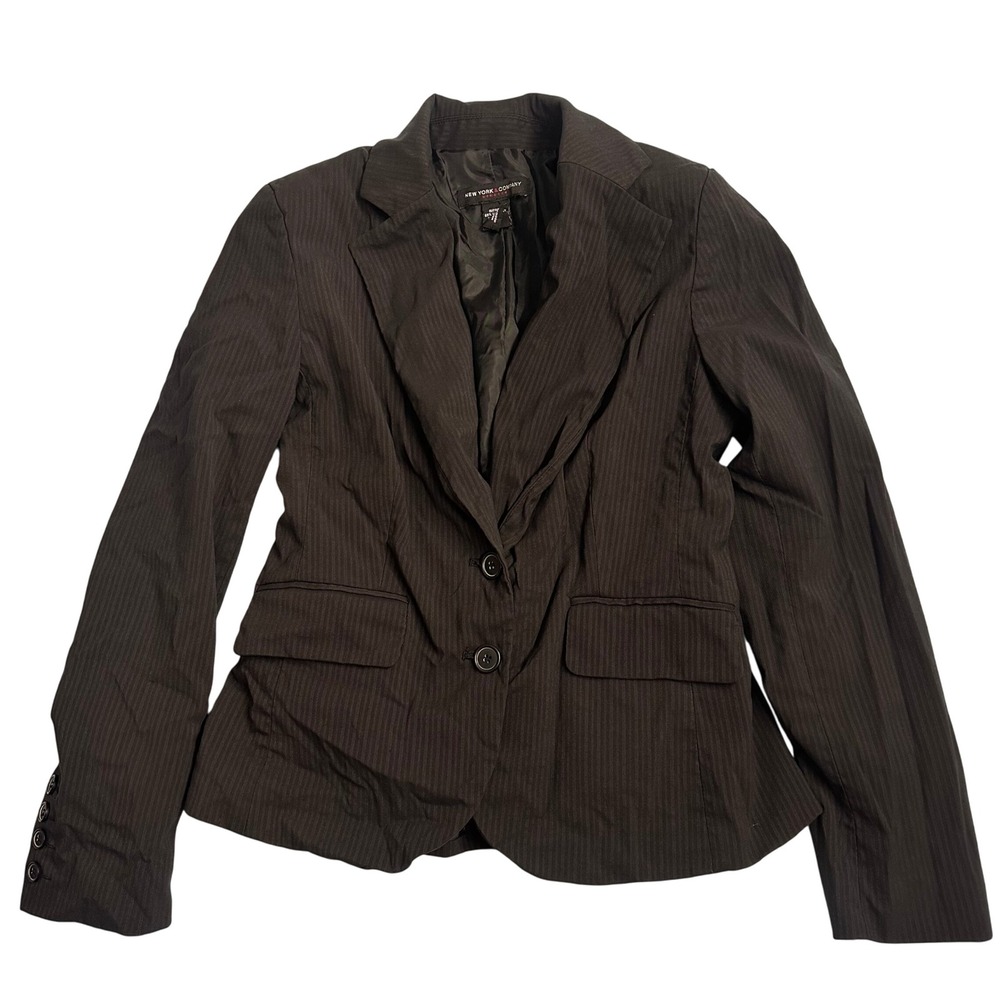 New York & Company Black Pinstripe Fitted Blazer Jacket Office Career sz 6 women
